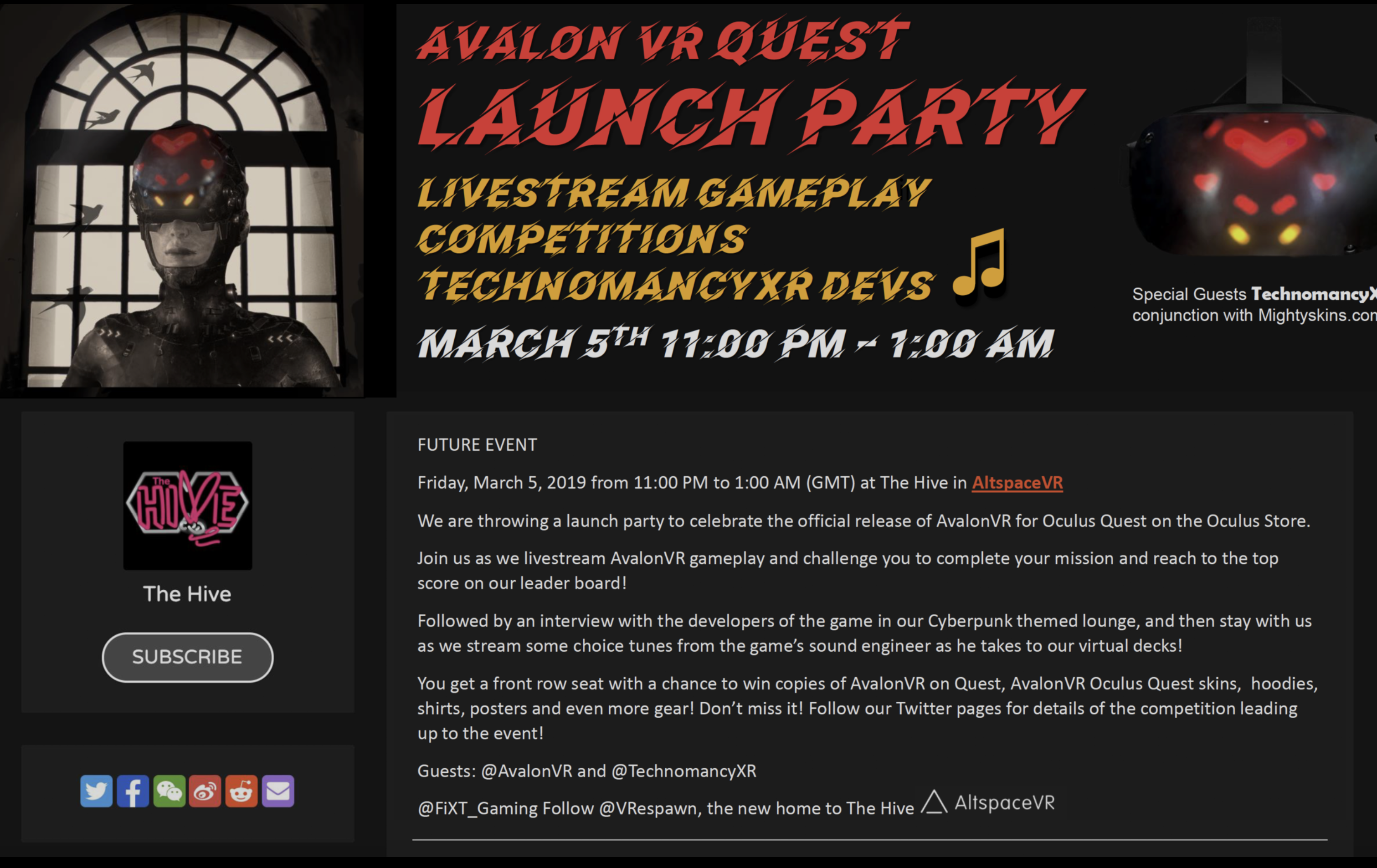 Avalon VR Quest Launch Party, AltspaceVR, March 2020