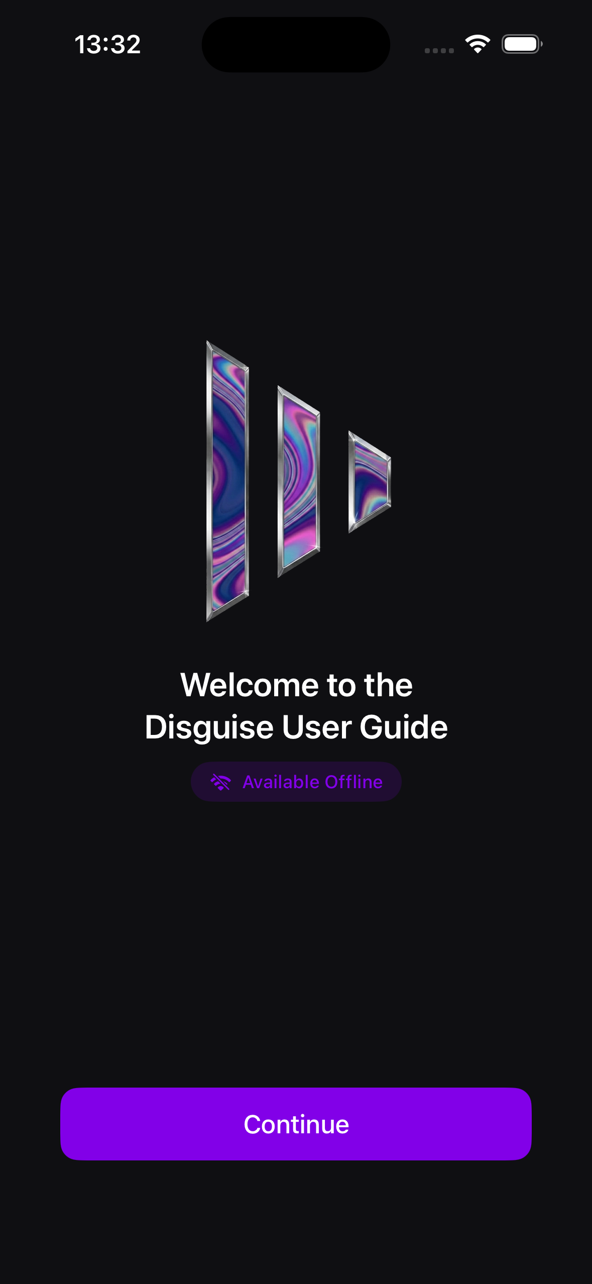 Disguise User Guide App — Splash Screen
