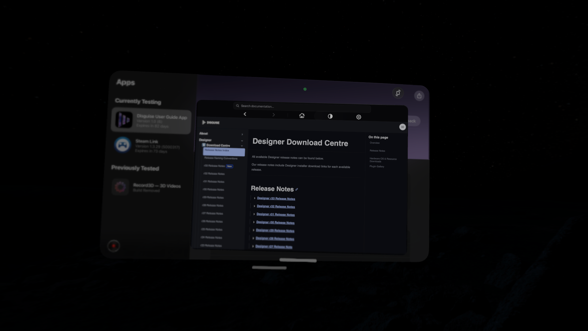 Disguise User Guide App — Sidebar, landscape